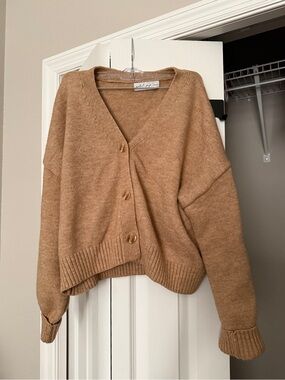 Petal & Pup Camel Cropped Button-Front Cardigan